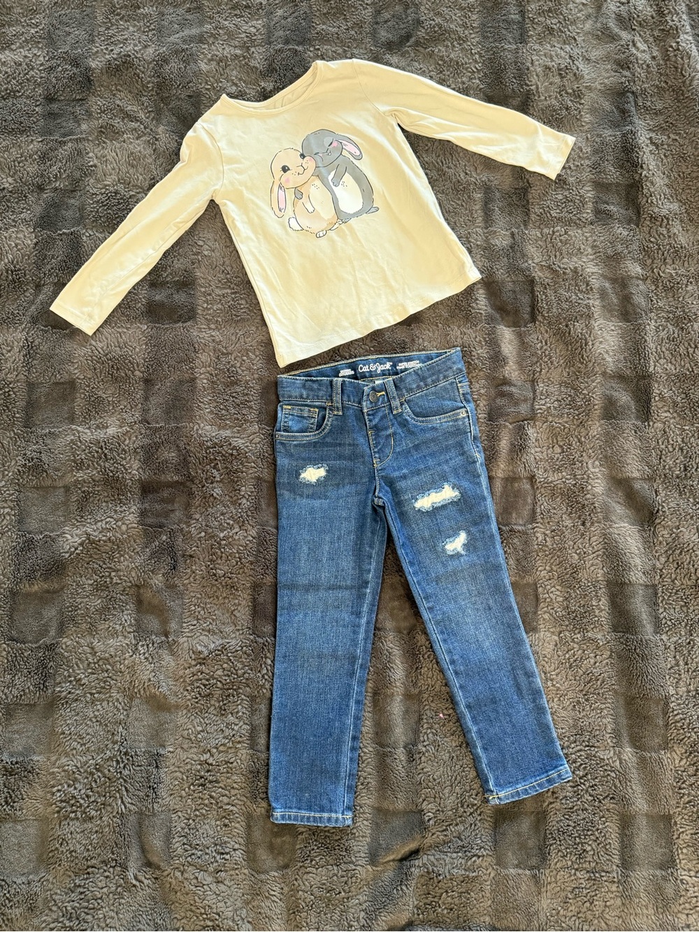 H&M Cream Girls Bunny Face Long Sleeve Top